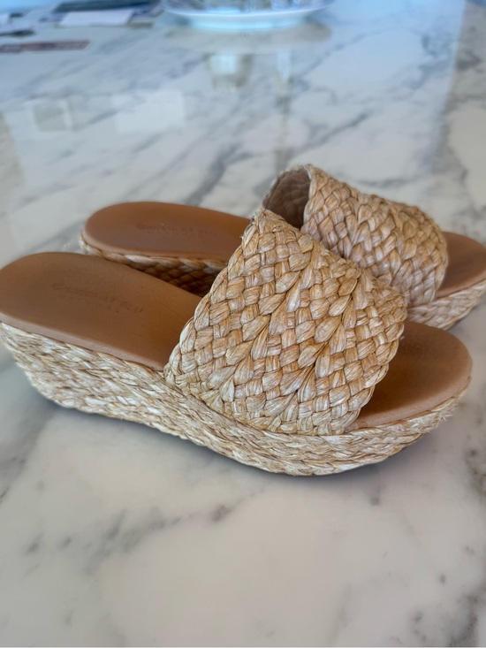 Braided Espadrille Slide Sandals in Natural Tan